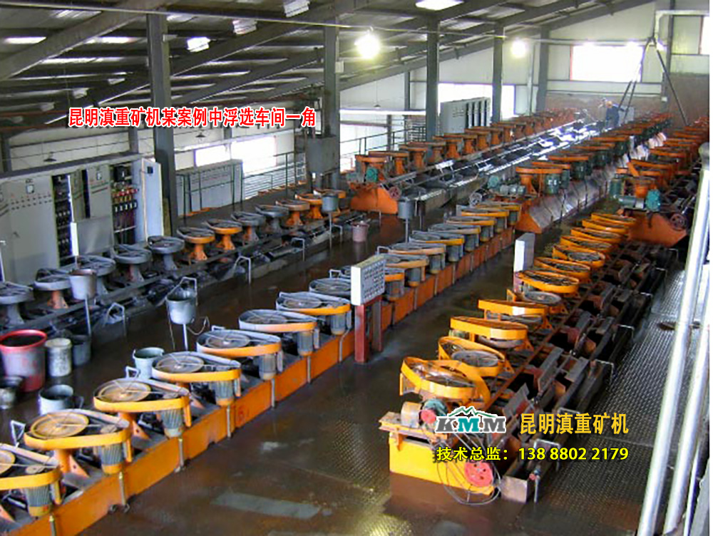 重晶石浮選設備正在生產(chǎn)的浮選車間